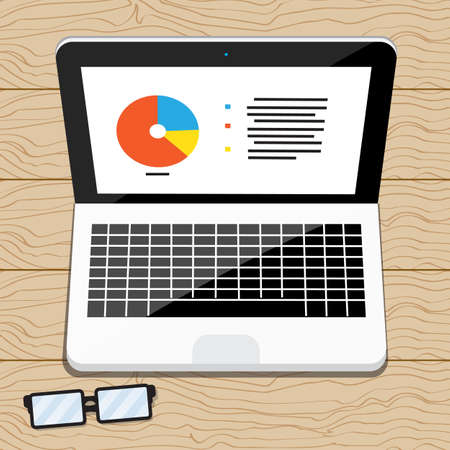 Laptop on wood table , vector design for business.のイラスト素材