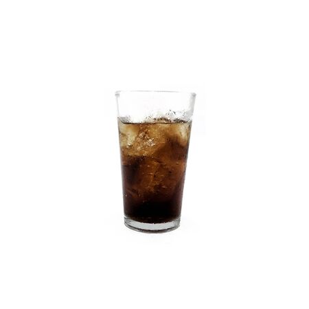 Cola in glass with ice on white background