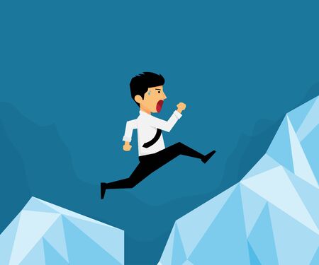 Workers jump over the mountain to another mountain, He has crossed the limit of its own.のイラスト素材