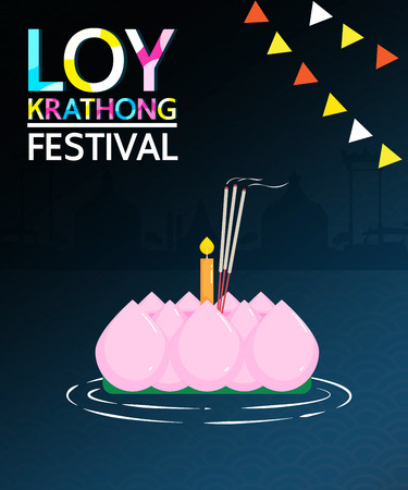 Loy Krathong Festival is a major celebration of Thai people. People will show respect for the goddess Ganges  by krathong. It is a long tradition of Thailand.のイラスト素材