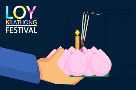 Loy Krathong Festival is a major celebration of Thai people. People will show respect for the goddess Ganges  by krathong. It is a long tradition of Thailand.のイラスト素材