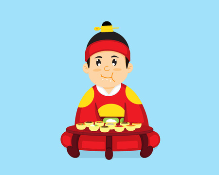 The Korean king is sitting to eat Korean food.のイラスト素材