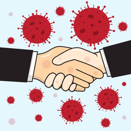 Coronavirus infection by a handshake.vector cartoon design.のイラスト素材