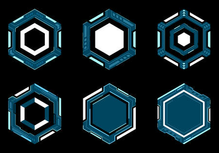 Hexagon futuristic frame hud. Abstract geometric shape vector design for digital technology.のイラスト素材