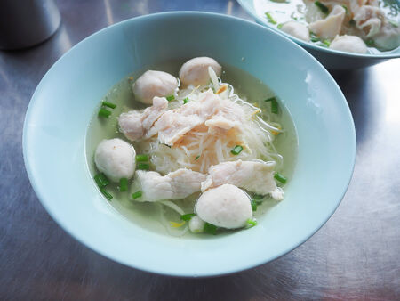 Fresh  fish  ball  in  hot  soup and white noodle