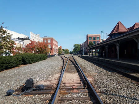 train tracks and rocks in Manassas, Virginiaの写真素材