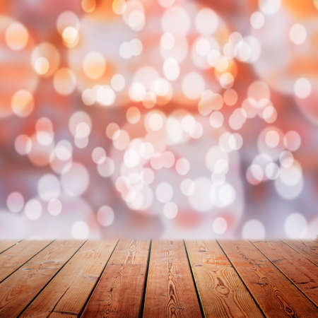 Empty wooden bridge and Bokeh background in vintage style