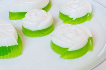 Coconut Jelly rose and leaf shapeの写真素材