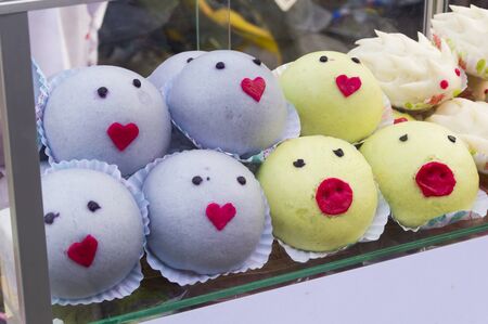 Thailand cartoons steamed bun stuffed with egg yolk and crab Stock Photoの写真素材