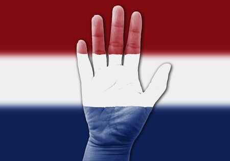 hands on Netherlands flag backgroundの写真素材