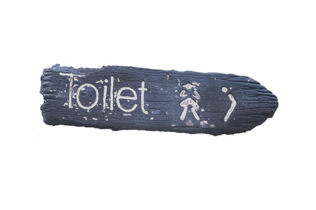ToiletOld Wood Label Easel in white isolate background.