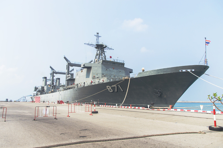 Rayong,Thailand-26 April 2017:HTMS Chakri Naruebet the flagship of the Royal Thai Navy and Thailand's first and only aircraft carrier.のeditorial素材