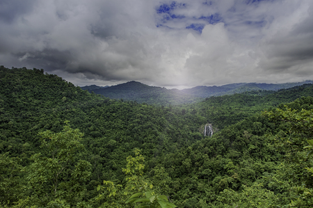 The most famous Khlonglan waterfall in deep forest top view in mountains with cloud and sky,Landscape Thailand.の写真素材