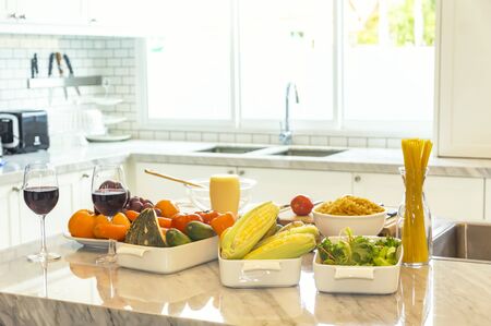 Vegetables ready to be cooked in modern kitchenの写真素材
