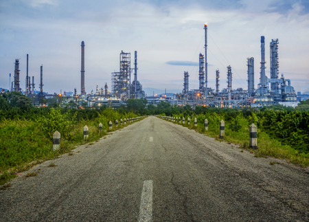 Oil refinery at twilightの写真素材