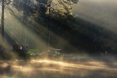 Morning light at Pang Ung lake, Pang Ung travel destination at Mae Hong Son province.