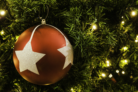 Christmas ball hanging on tree  の写真素材