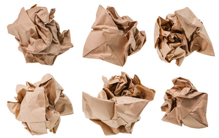 Brown paper crumpled into a ball.の写真素材