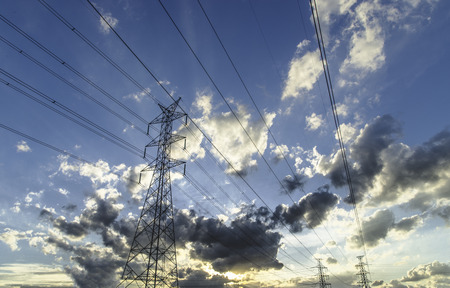 Sky high voltage pylon clouds.