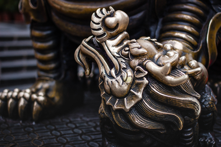 Giant golden Chinese dragonの写真素材