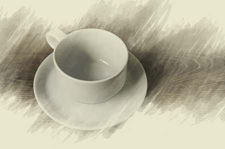 Cup of coffee on a wooden brownの写真素材