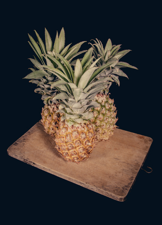 pineapple old color on a black backgroundの写真素材