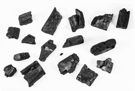 Natural wood charcoal Isolated on whiteの写真素材