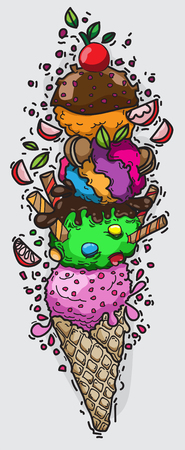 Cactoon hand drawn delicious ice creamsのイラスト素材