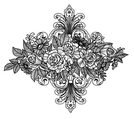 Tattoo art flower hand drawing and sketch black and white with line art illustration isolated on white background.のイラスト素材