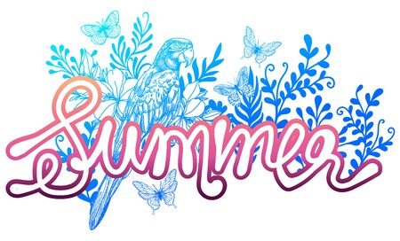 summer bird collection hand drawn bird doodles.のイラスト素材