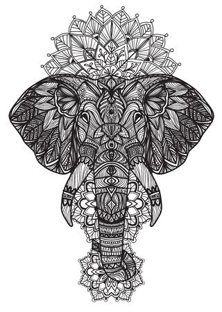 Tattoo art elephant thai hand drawing and sketch black and whiteのイラスト素材