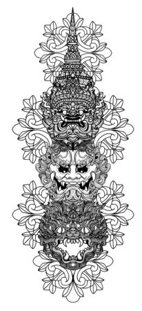 Tattoo art giant hand drawing and sketch black and whiteのイラスト素材