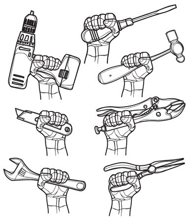 craftsman tool hand drawing and sketch black and whiteのイラスト素材