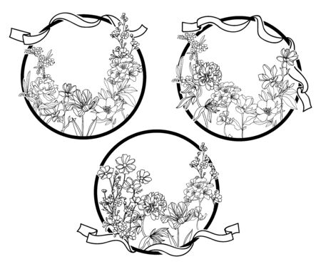 flowers hand drawing and sketch black and whiteのイラスト素材