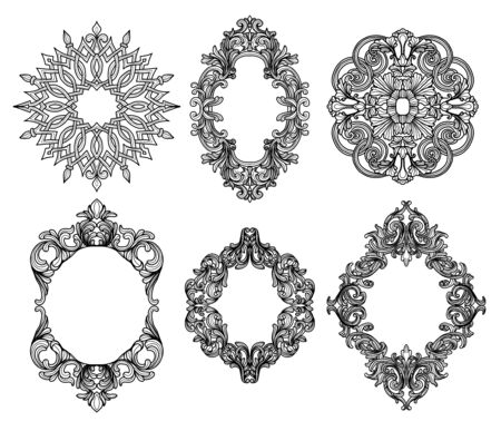 Vector Set of Baroque Frame Silhouettesのイラスト素材