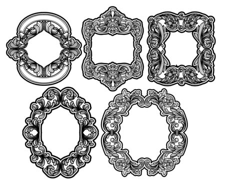 Leaves Set of Baroque Frame Silhouettes vintageのイラスト素材