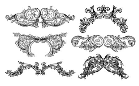 Leaves Set of Baroque Frame Silhouettes vingtageのイラスト素材