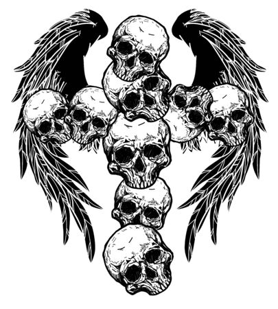 tattoo skull and wings black crossのイラスト素材