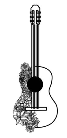Abstract acoustic guitar icons with floral ornament in the form of guitar bodyのイラスト素材
