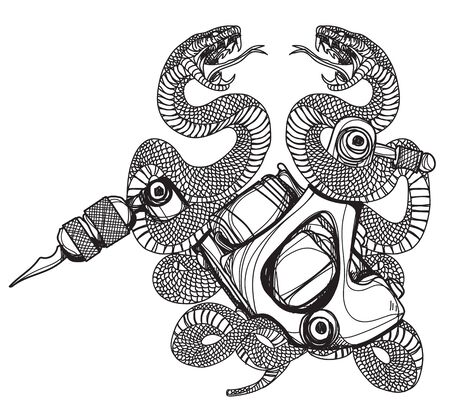 tattoo machine and snake Isolated on white background.のイラスト素材