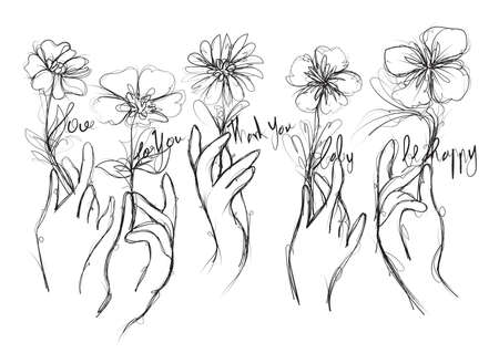 flower in hand drawing and sketch black and whiteのイラスト素材
