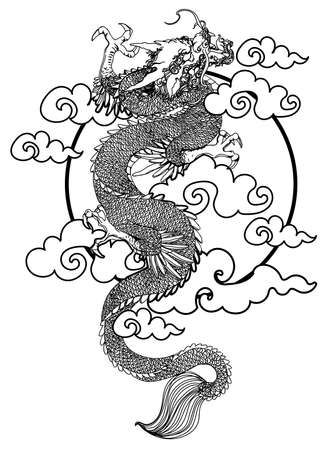 Tattoo art dragon fly hand drawing sketch black and whiteのイラスト素材