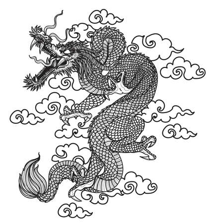 Tattoo art dragon fly hand drawing sketch black and whiteのイラスト素材