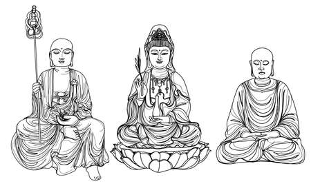 Tattoo art priest design hand drawing and sketchのイラスト素材