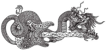 Tattoo art dragon and guitar hand drawing and sketch black and whiteのイラスト素材