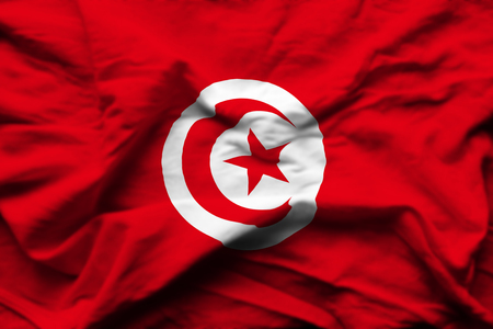 Tunisia 3D wrinkled flag illustration. Usable for background and texture.の写真素材