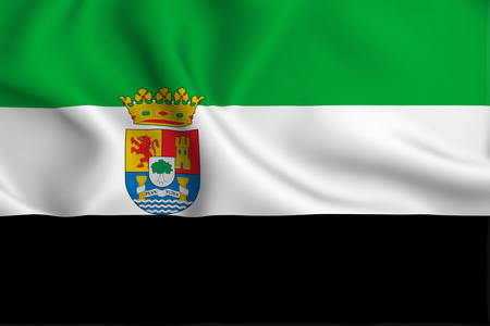 Extremadura 3D waving flag illustration. Texture can be used as background.の写真素材