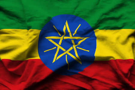 Ethiopia 3D wrinkled flag illustration. Usable for background and texture.の写真素材