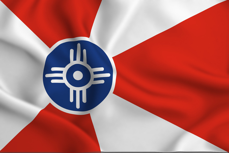 Wichita Kansas 3D waving flag illustration. Texture can be used as background.の写真素材