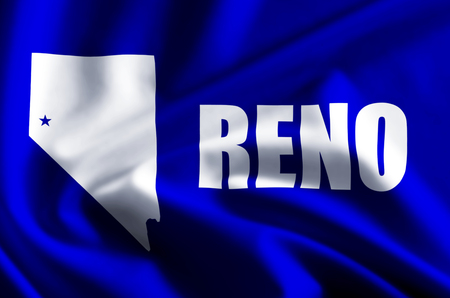 Reno 3D waving and closeup flag illustration with reflections. Usable for background and texture.の写真素材